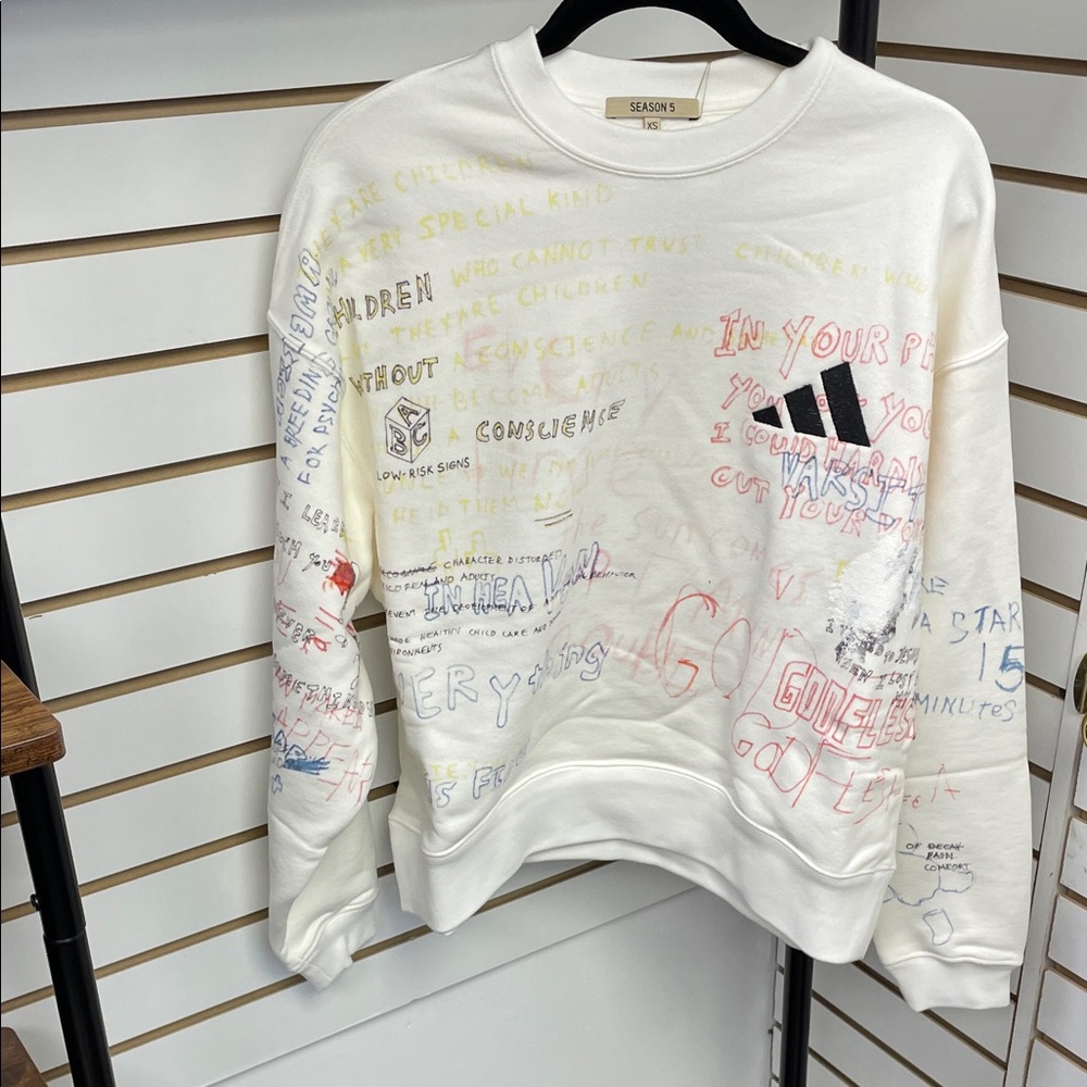 Yeezy Season 5 White Sweatshirt with Multicolor Graphics